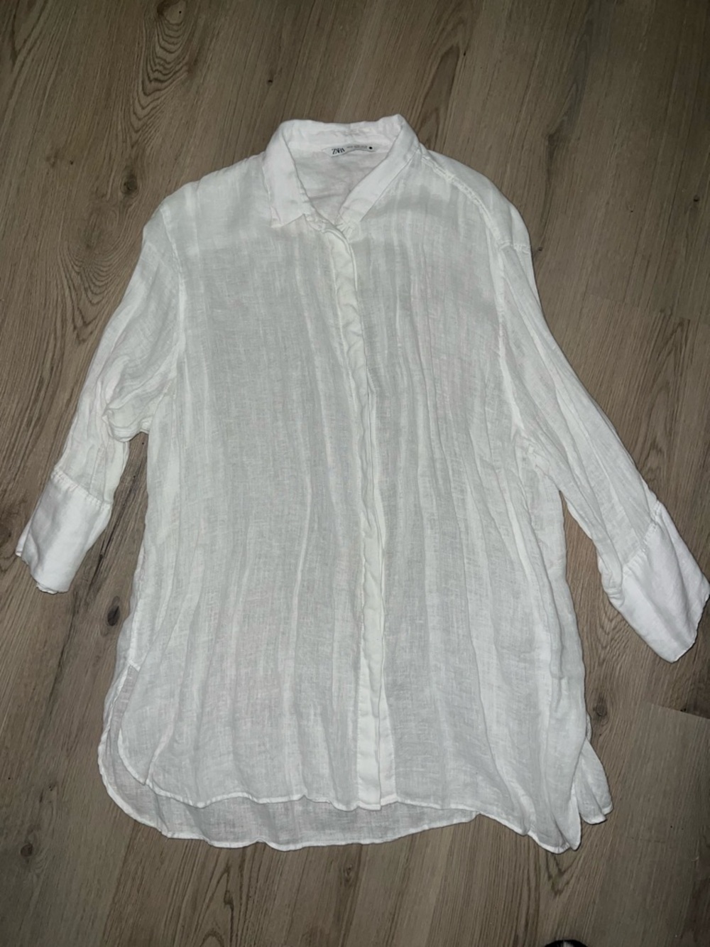 Zara White Button-Down Linen Blend Oversized Shirt